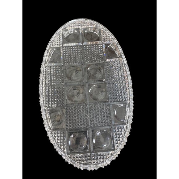 Vintage Heavy Glass Oval Serving Relish Trinket Tray - Picture 4 of 7